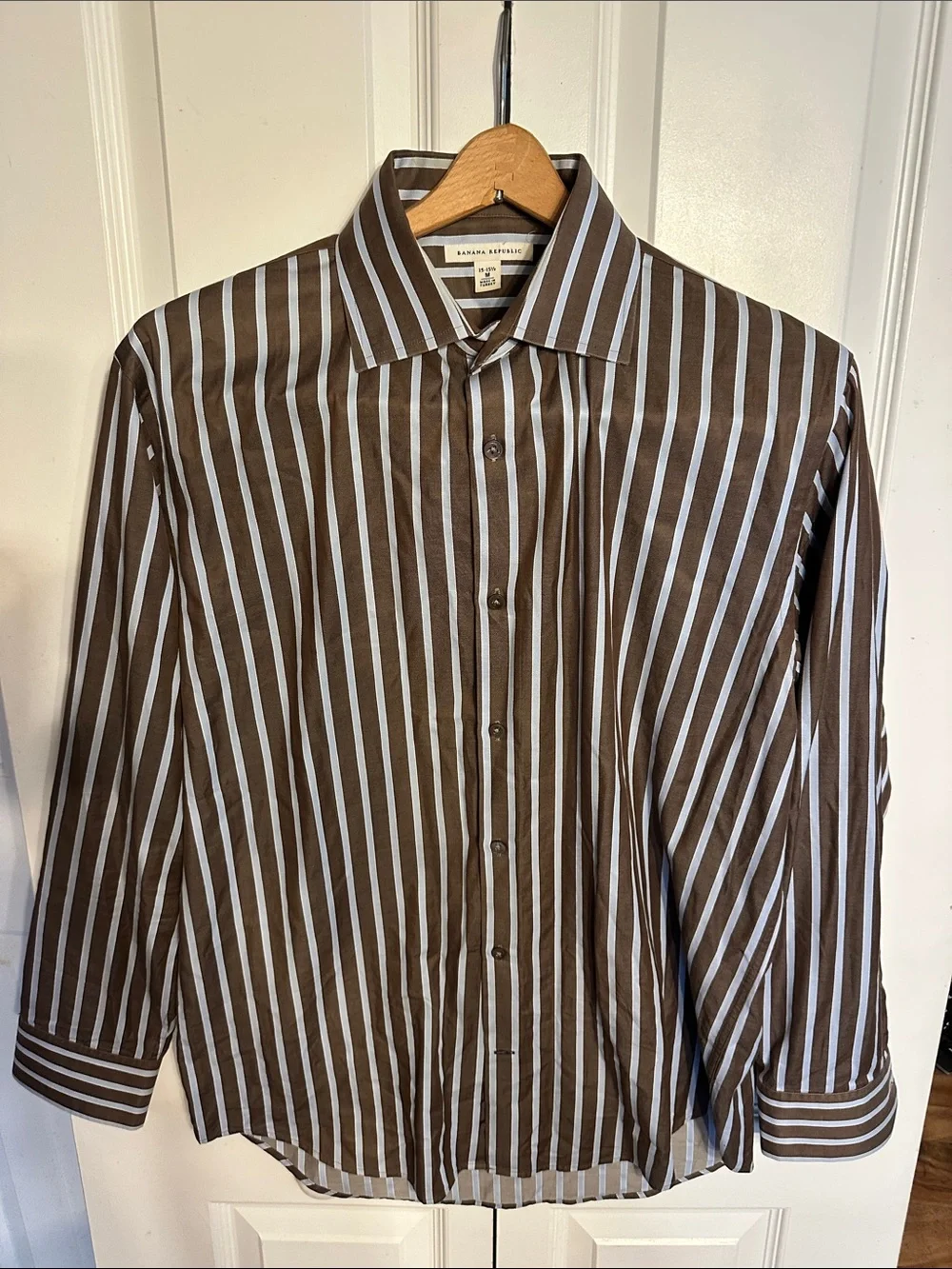 Banana Republic Brown & White Striped Dress Shirt